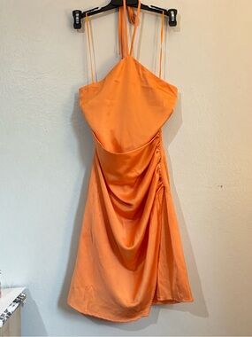 Adelyn Rae Orange Halter Midi with Draped Side